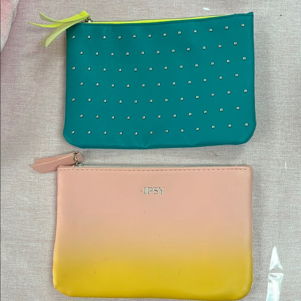Ipsy Teal and Yellow-Pink Gradient Pouch Set